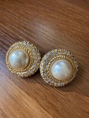 Gold Pearl and Crystal Statement Earrings